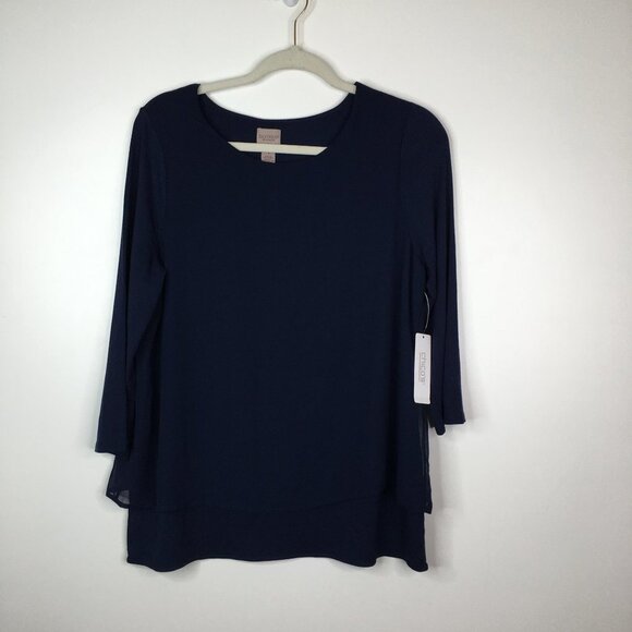 Chico’s Easywear Double Layer Top Split Deep Navy - Picture 1 of 12